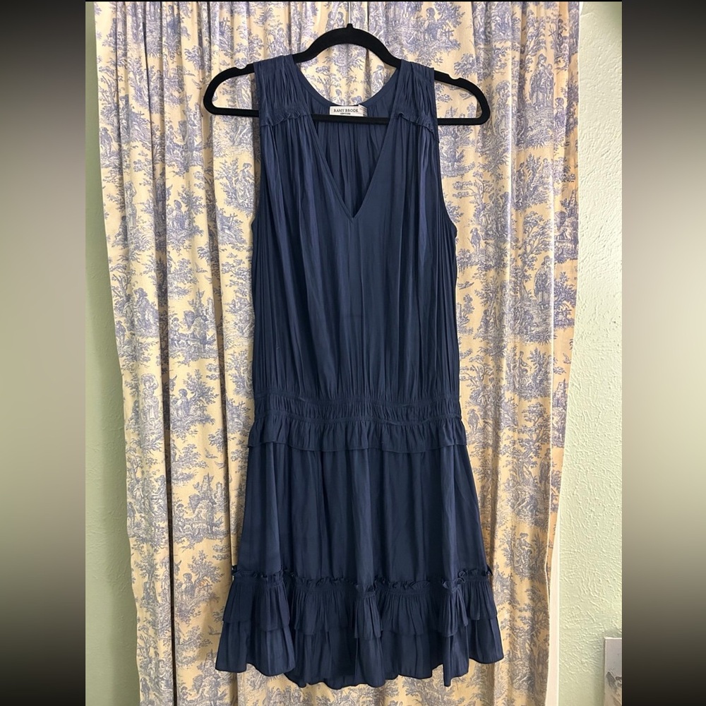 Ramy Brook Navy Blue Kiara Sleeveless V-Neck Ruffle Women's Mini Dress - Picture 3 of 5